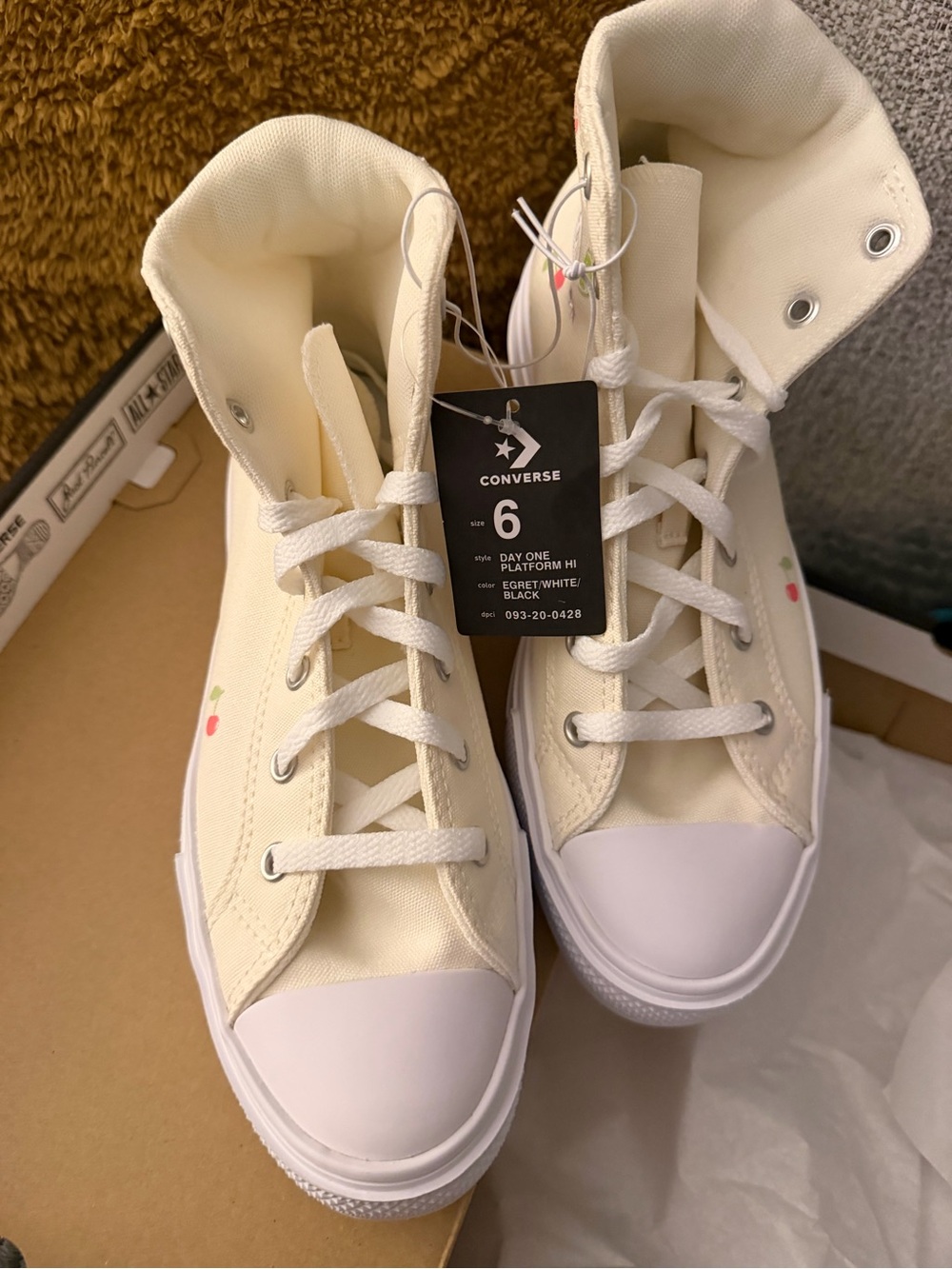 Converse High Top Canvas Sneakers - Cream with White Toe